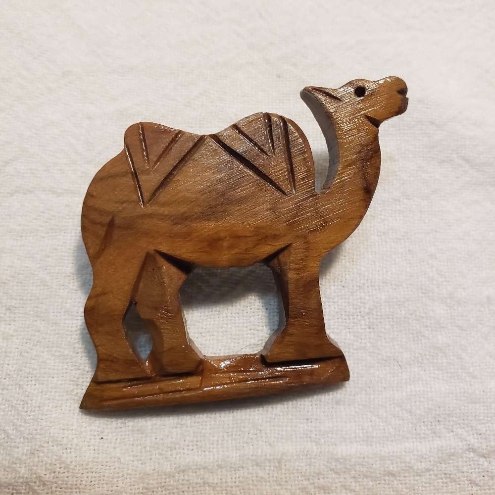 Beautiful Mid Century Hand Carved Olive Wood Camel from Bethlehem